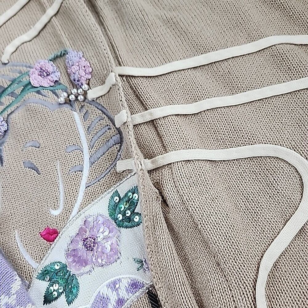 Storybook Knits M Asian Inspired Cardigan Purple Tan Geisha Fan Grandmacore - Picture 8 of 12